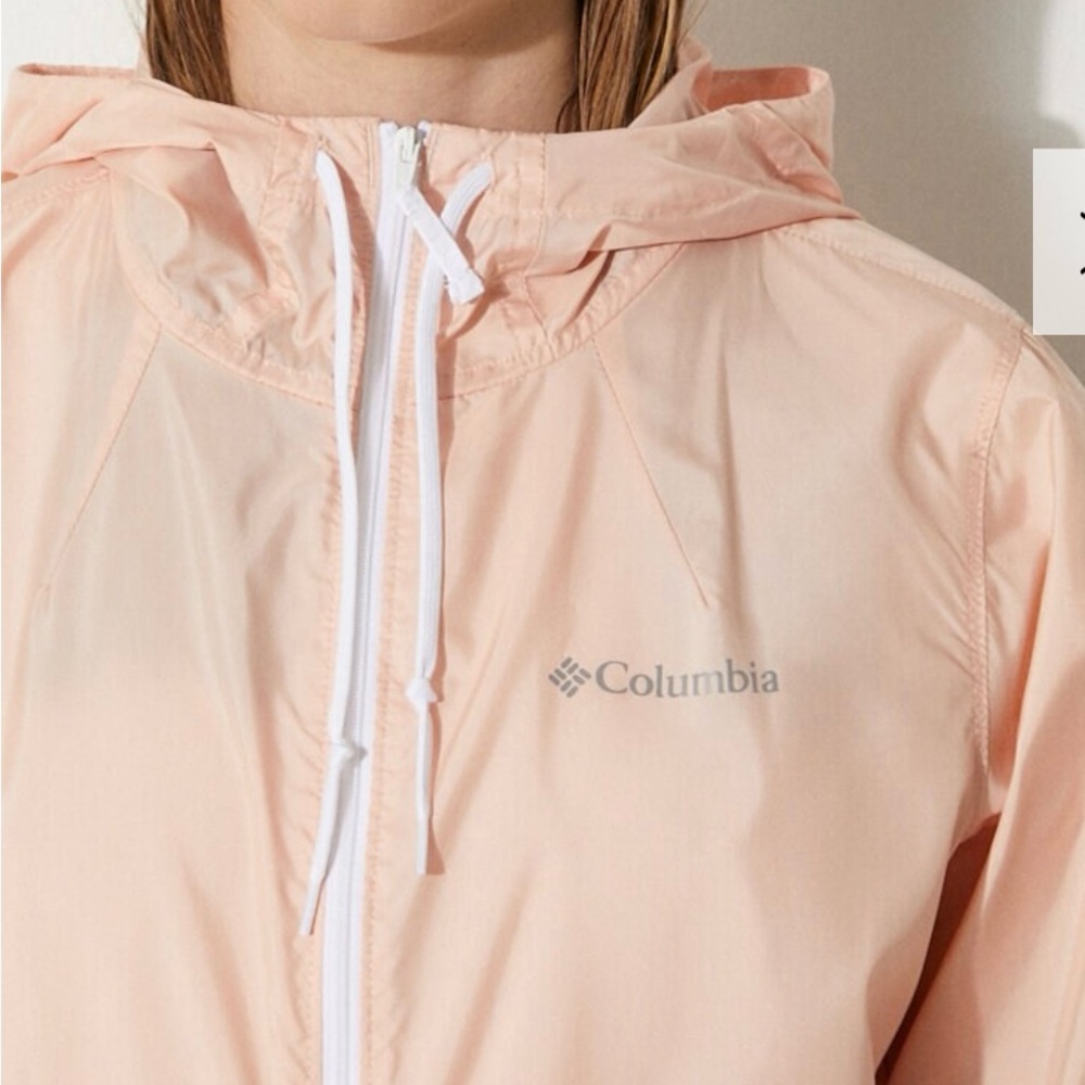 Columbia Flash Forward Windbreaker Hoodie Full Zip Lightweight Pale Pink Navy M - Picture 8 of 10
